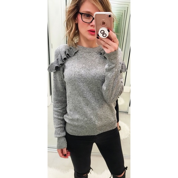 Topshop Gray Ruffle Shoulder Sweater - Picture 5 of 8